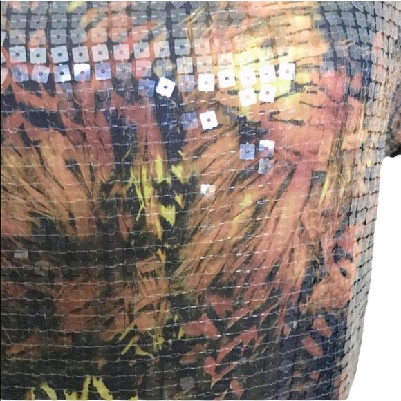 Caramelo Sequined Blouse Black & Gold Animal Print Short Sleeve Top - Picture 2 of 5